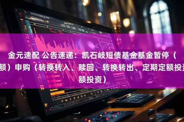 金元速配 公告速递：凯石岐短债基金基金暂停（大额）申购（转换转入、赎回、转换转出、定期定额投资）